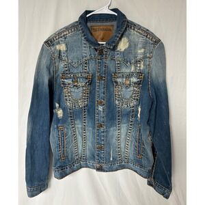 True Religion Jimmy Super T Distressed Denim Y2K Jacket Mens XL Trucker MR62NV06
